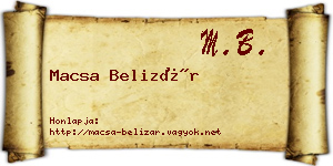 Macsa Belizár névjegykártya